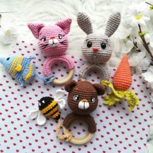 Set of 3 crochet patterns baby animal rattle