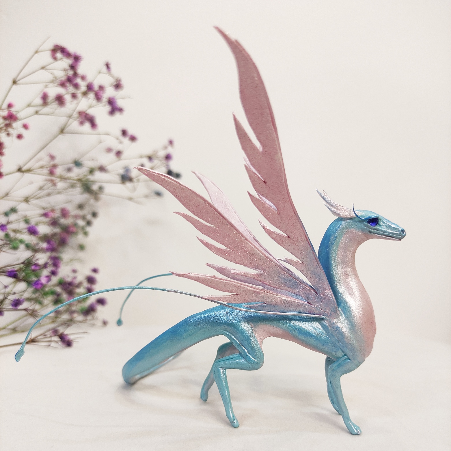 Magical Dragon figurine made of polymer clay, FantasyPurple Dragon, fantasy dragon order maskot, fantasy creature decoration, dragon decoration,