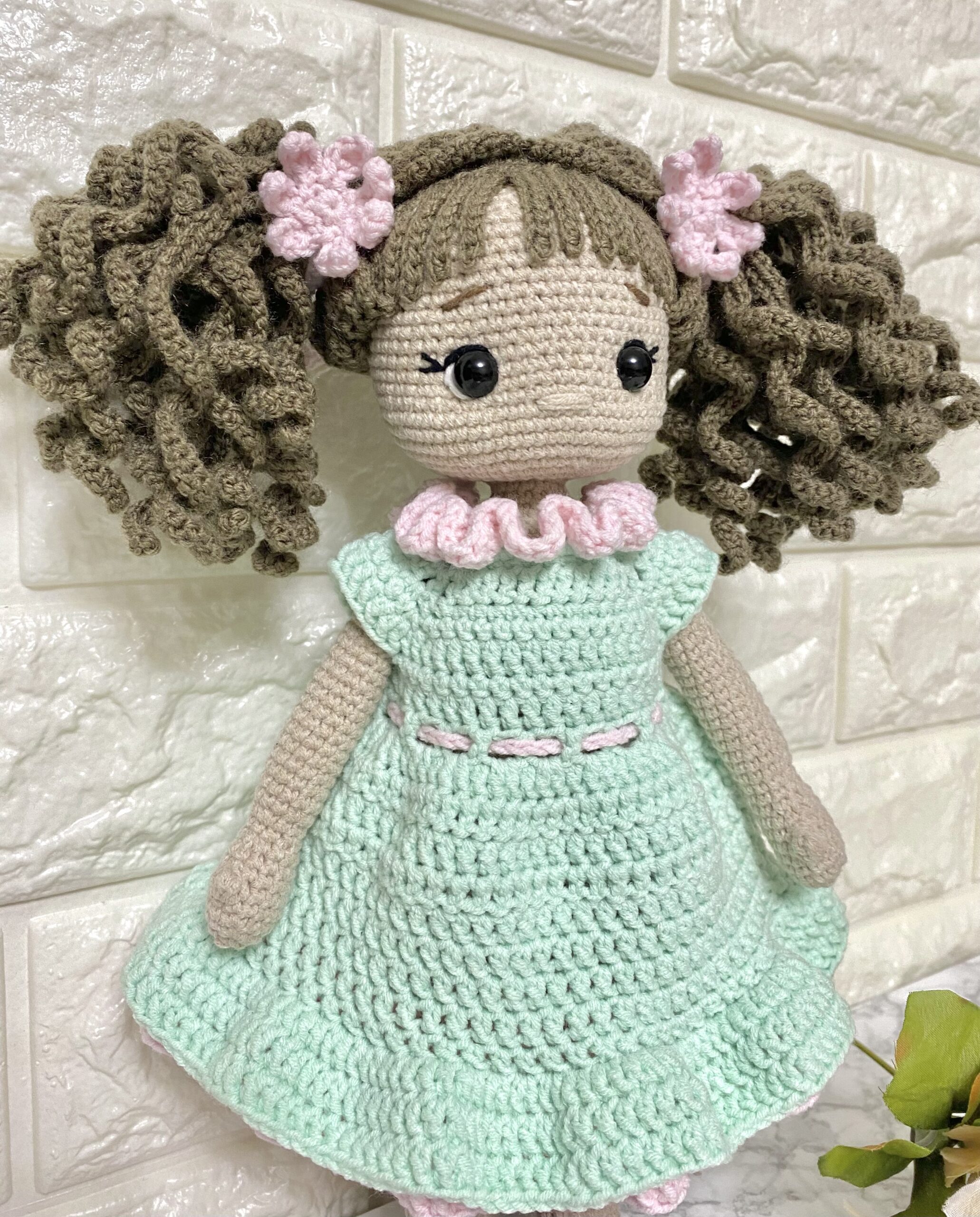 Crochet doll pattern, Amigurumi 9 inch doll in pink skirt