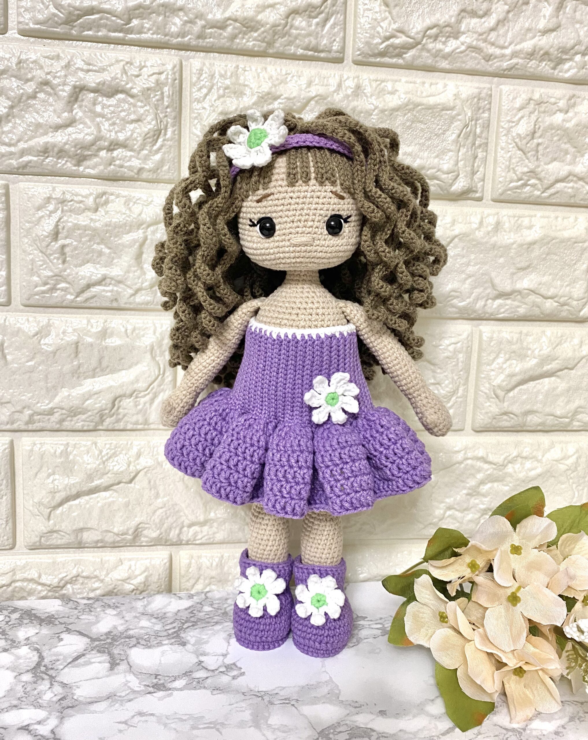 Crochet doll pattern, Amigurumi 9 inch doll in pink skirt
