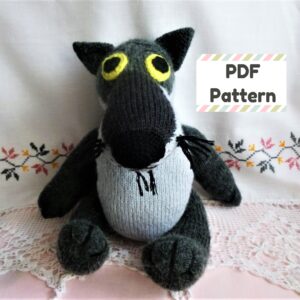 Knit wolf pattern, Wolf knitting pattern, Wolf knit pattern, Knit toy pattern, Toy knitting pattern