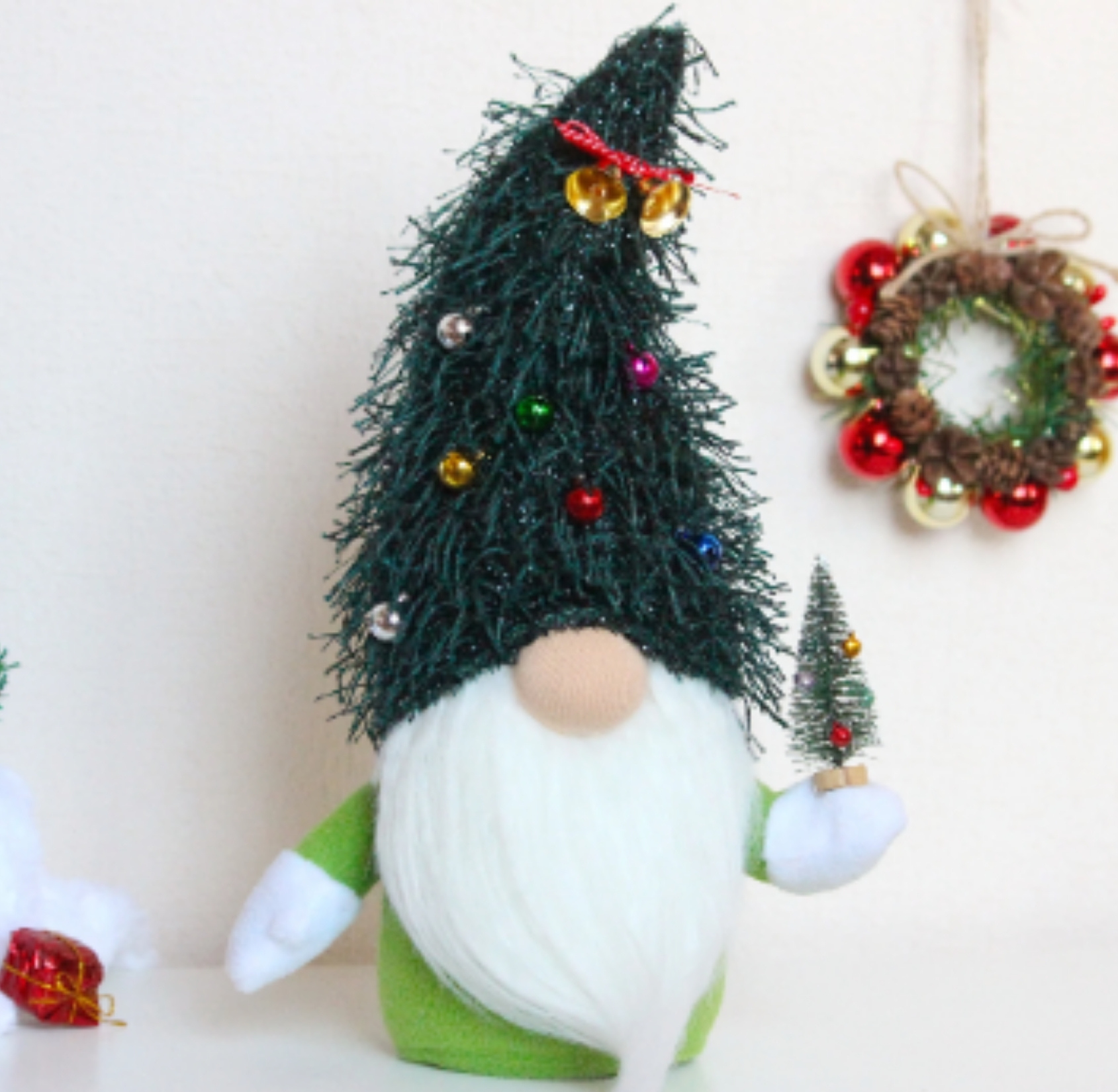 gnome with christmas tree hat