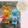 Turquoise teddy bear and yellow rabbit