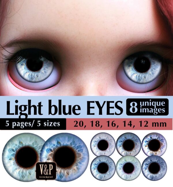 Light Blue Super Realistic Eyes Digital Collage Sheet - DailyDoll Shop