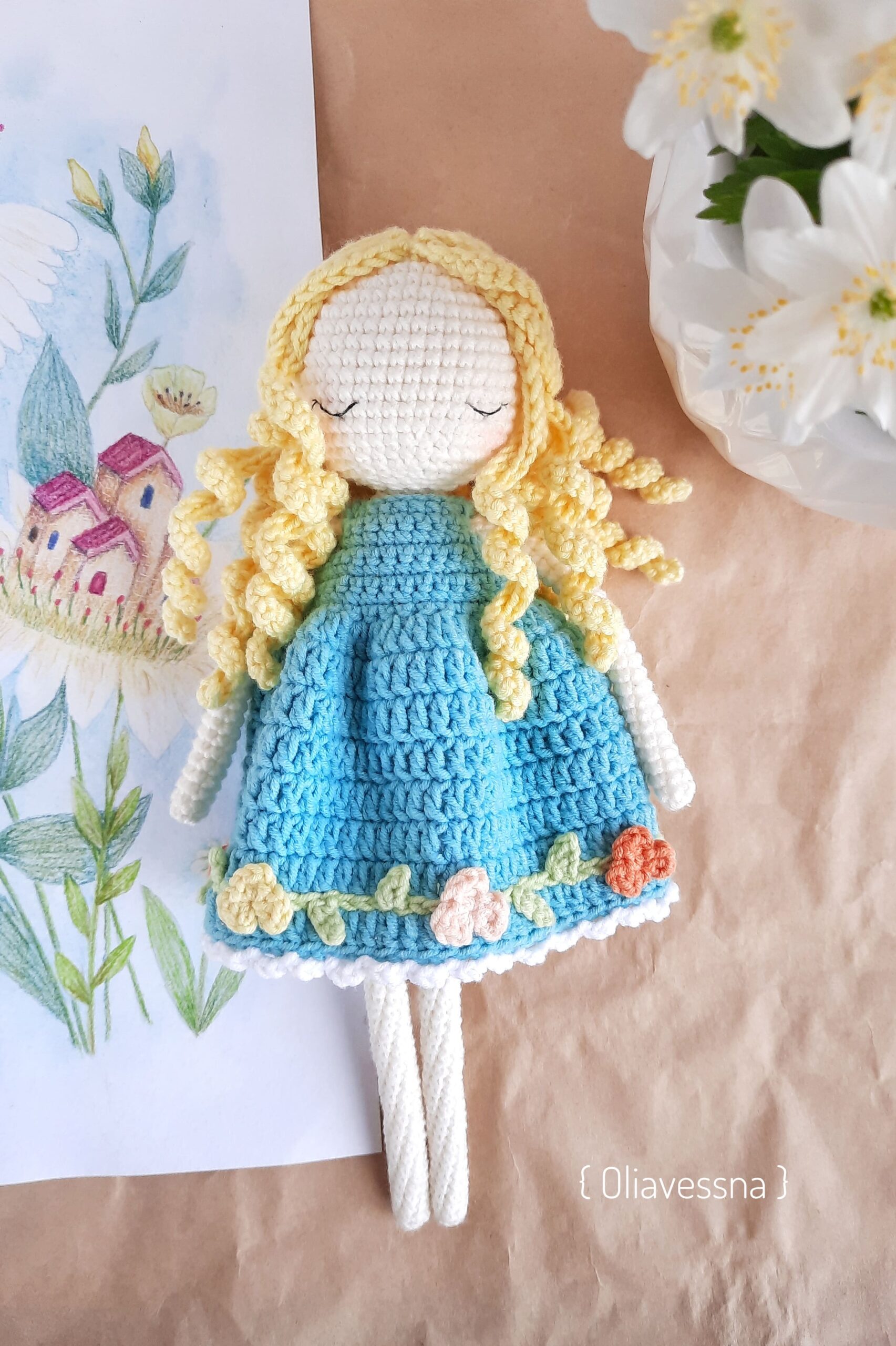 Boneca de croché Jasmim em vestido, boneca amigurumi DIY