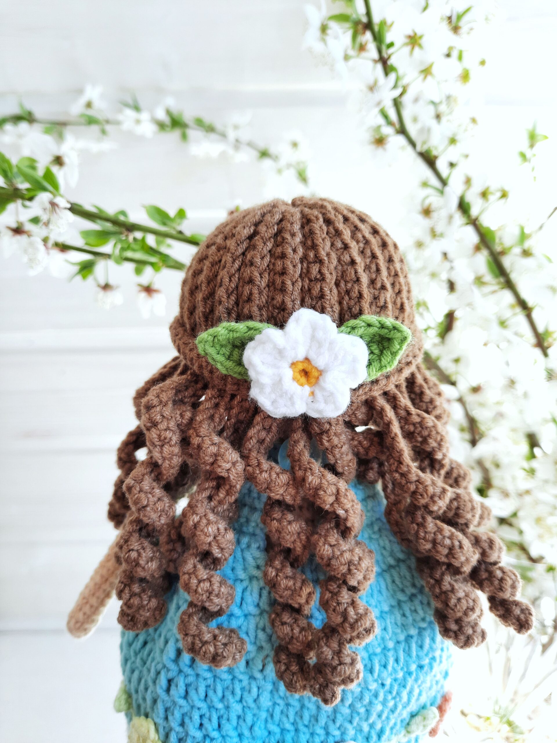 Crochet Doll Pattern: Jasmine in flowery dress, pdf pattern