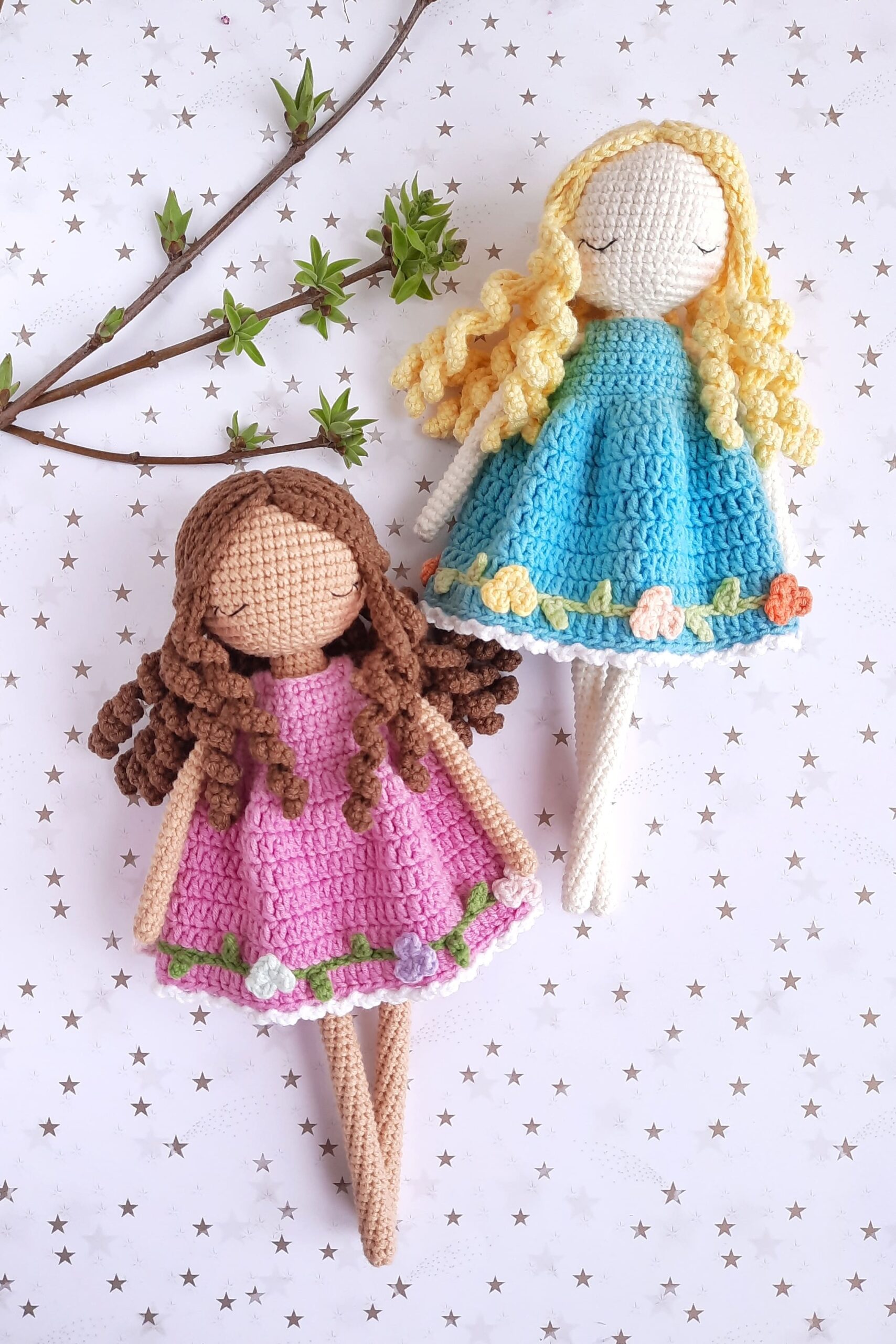 Boneca de croché Jasmim em vestido, boneca amigurumi DIY