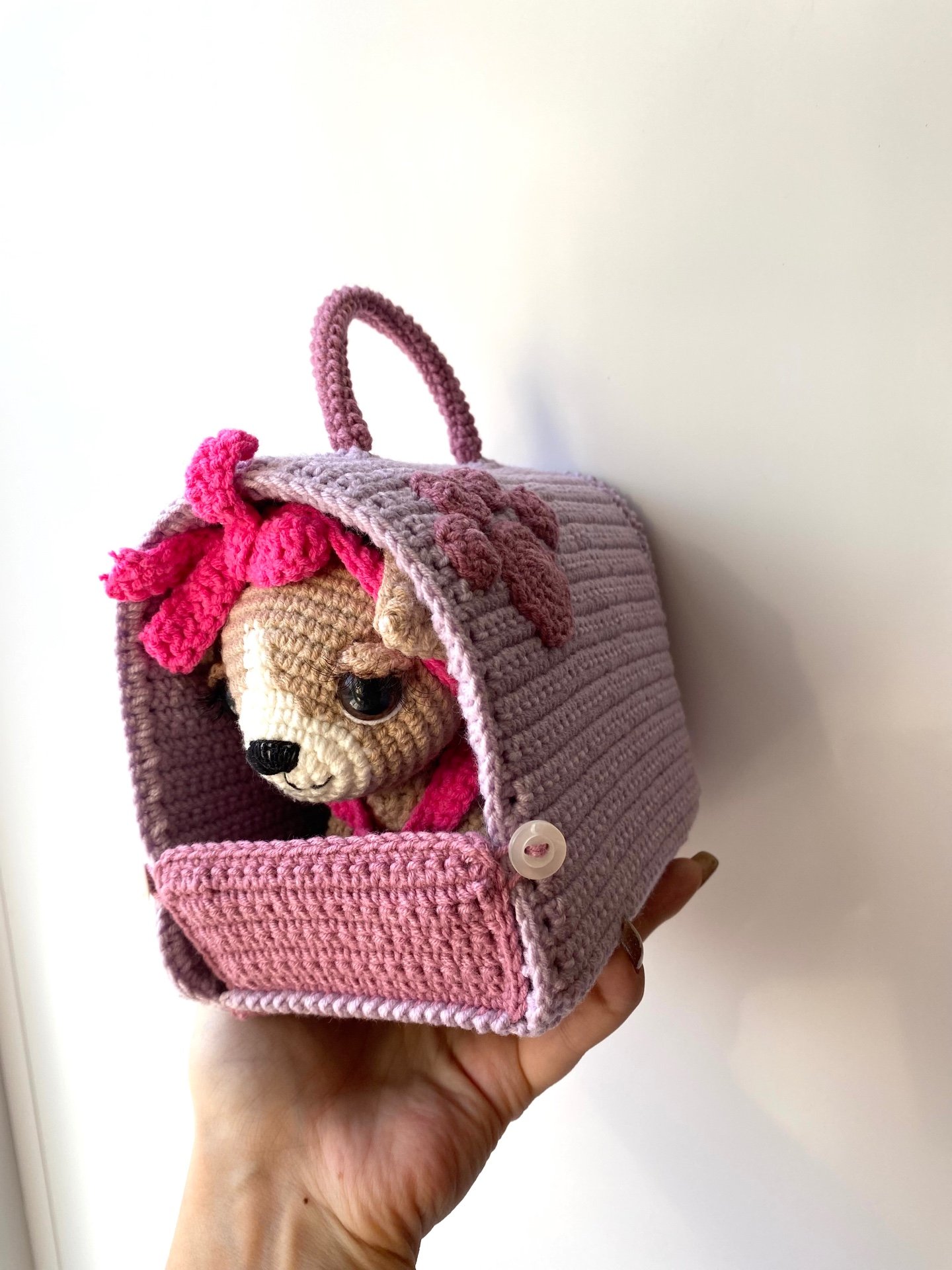 Crochet top dog carrier