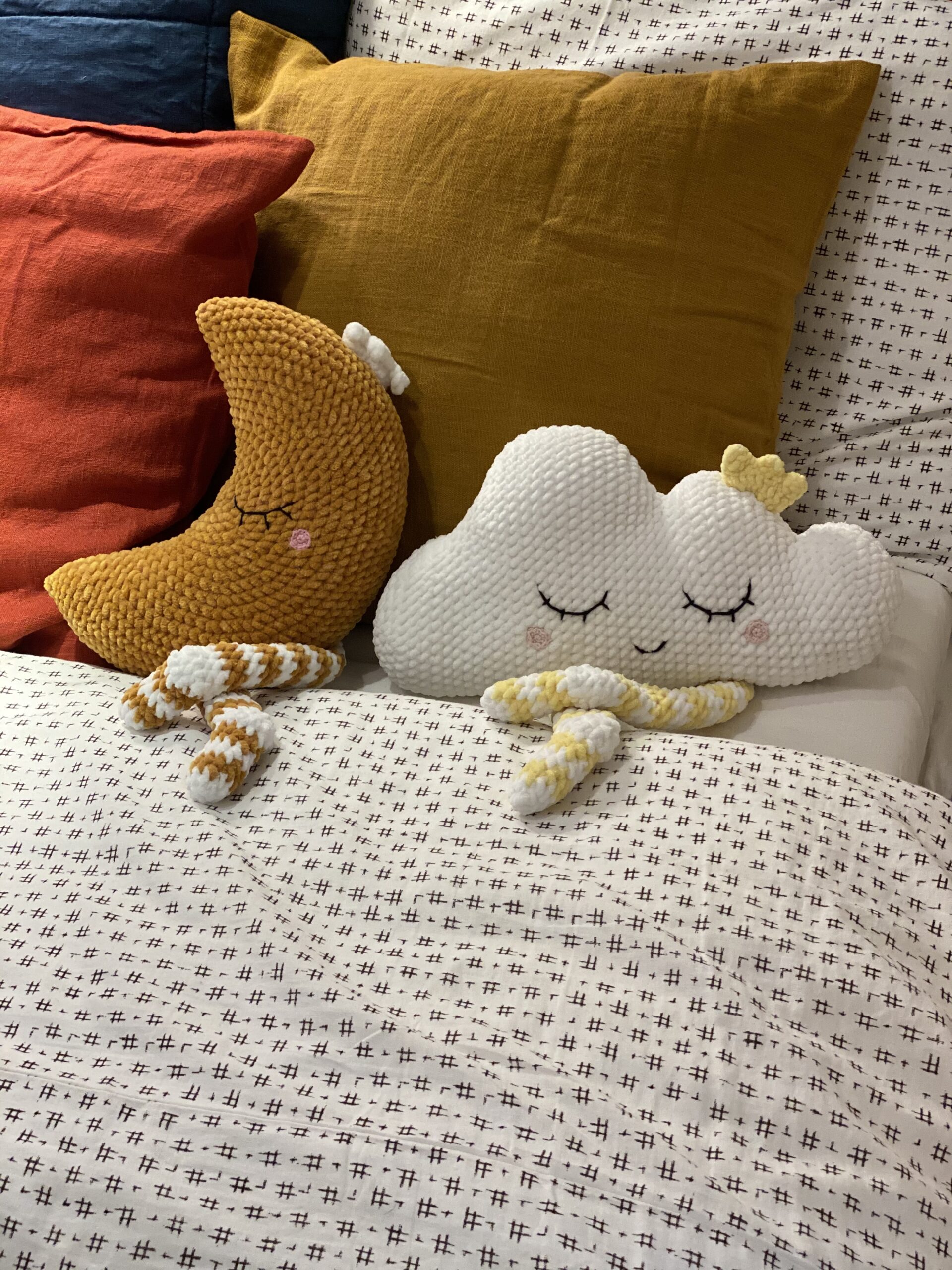 Set of 4 crochet pillows patterns: Moon, Cloud, Rainbow, Sun (PDF files)