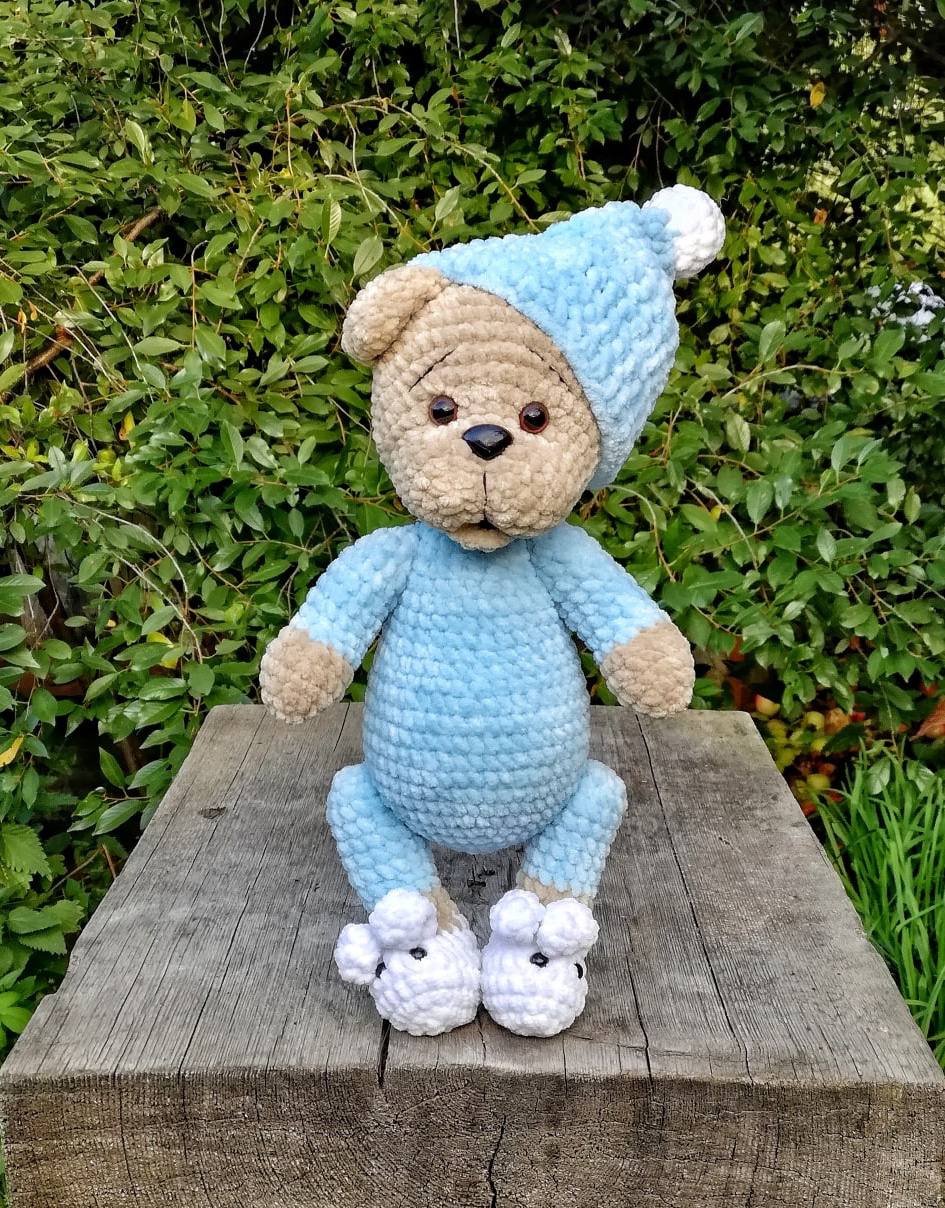 Crochet amigurumi plush teddy bear pattern in pajamas