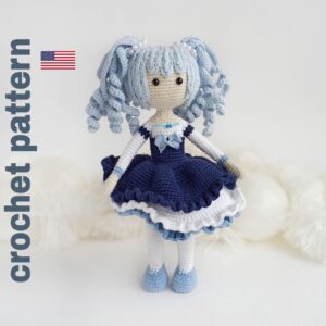 Doll in blue crochet pattern