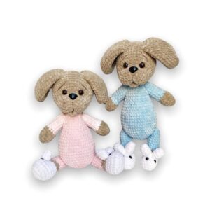 Crochet amigurumi plush dog pattern in pajamas