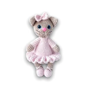 Crochet amigurumi plush cat in a dress pattern
