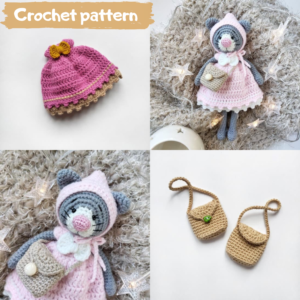 Crochet toy clothes | Amigurumi | Ruffle dress, shoulder bag for Baby Animals Series | Bosikosha crochet pattern