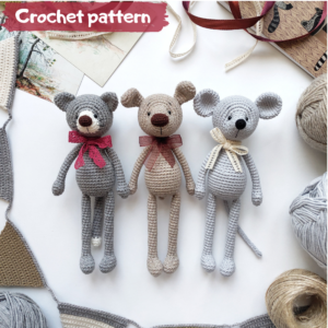 Crochet toy | Amigurumi | Crochet Baby Animals series: Cat, Mouse and Dog. Pattern 3 in 1 | Bosikosha crochet pattern