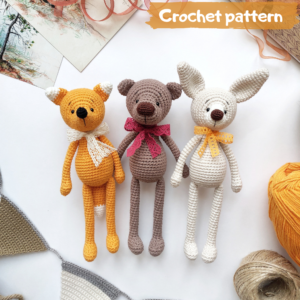 Crochet toy | Amigurumi | Crochet Baby Animals series: Bunny, Fox, Bear. Pattern 3 in 1 | Bosikosha crochet pattern