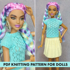 Patron de tricotage d'un haut et d'une jupe pour poupées Barbie