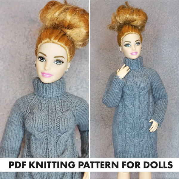 Knitting pattern Sweater for Barbie curvy doll