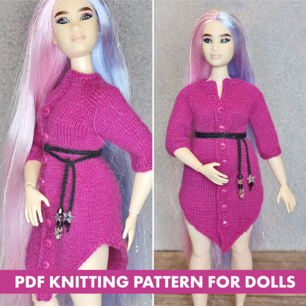 Knitting pattern Shirt Dress for Barbie curvy doll