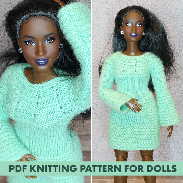 Knitting Pattern Dress for Barbie curvy doll