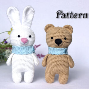 Bunny and Bear crochet pattern toy, pattern animal toy