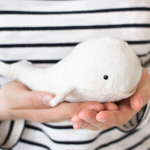 white plush albino whale stuffed animal in hands