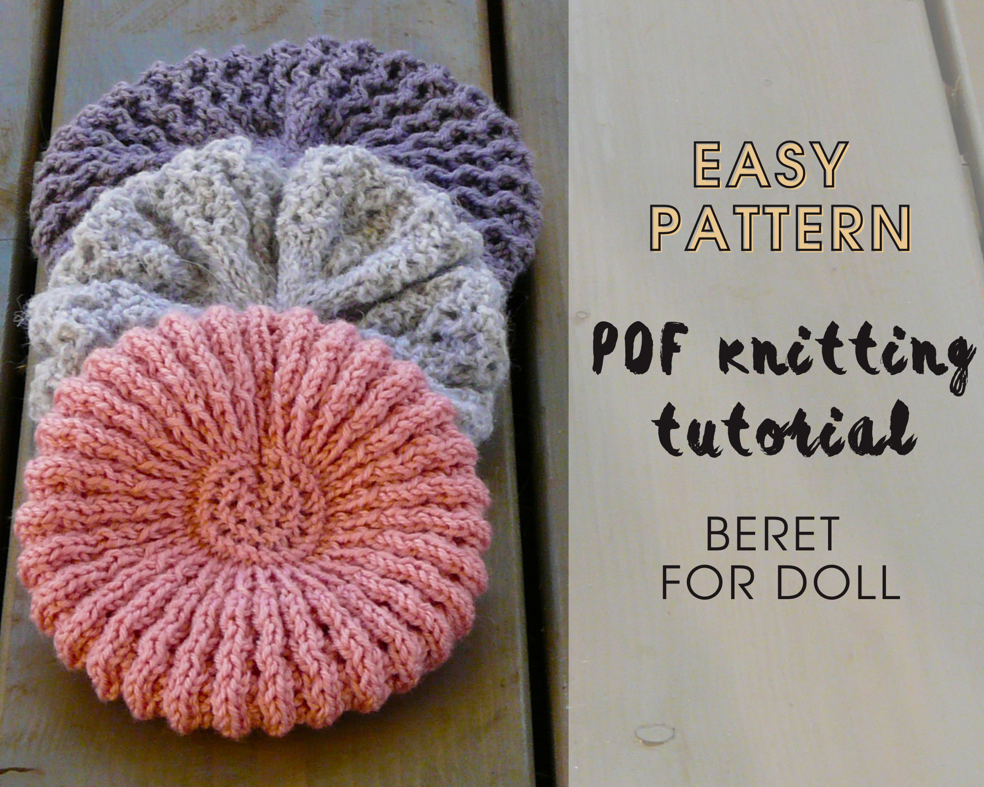 PDF Doll hat Knitting Tutorial for 12 