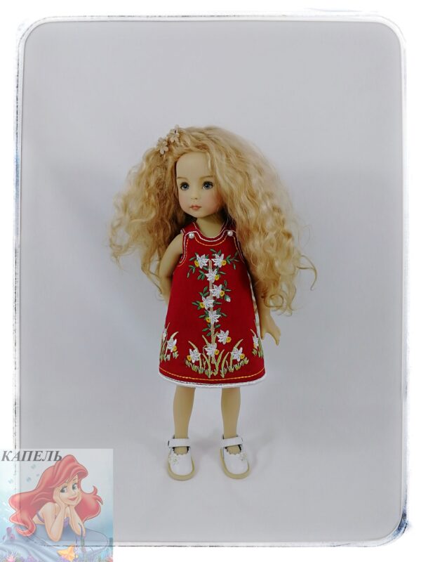 Embroidered dress for doll Dianna Effner Little Darling "Narcissus" (For Doll Size: 13 inch)