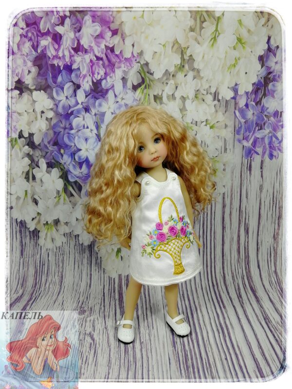 Embroidered dress for doll Dianna Effner Little Darling "A basket of flowers" (For Doll Size: 13 inch)