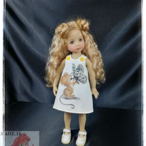 Embroidered dress for doll Dianna Effner Little Darling "Mouse and Butterfly" (For Doll Size: 13 inch)