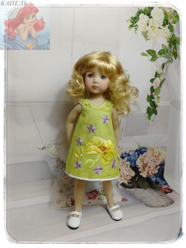 Embroidered dress for doll Dianna Effner Little Darling "Peony" (For Doll Size: 13 inch)