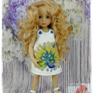 Embroidered dress for doll Dianna Effner Little Darling "Peafowl 1" (For Doll Size: 13 inch)