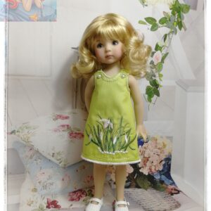 Embroidered dress for doll Dianna Effner Little Darling "SNOWDROPS" (For Doll Size: 13 inch)