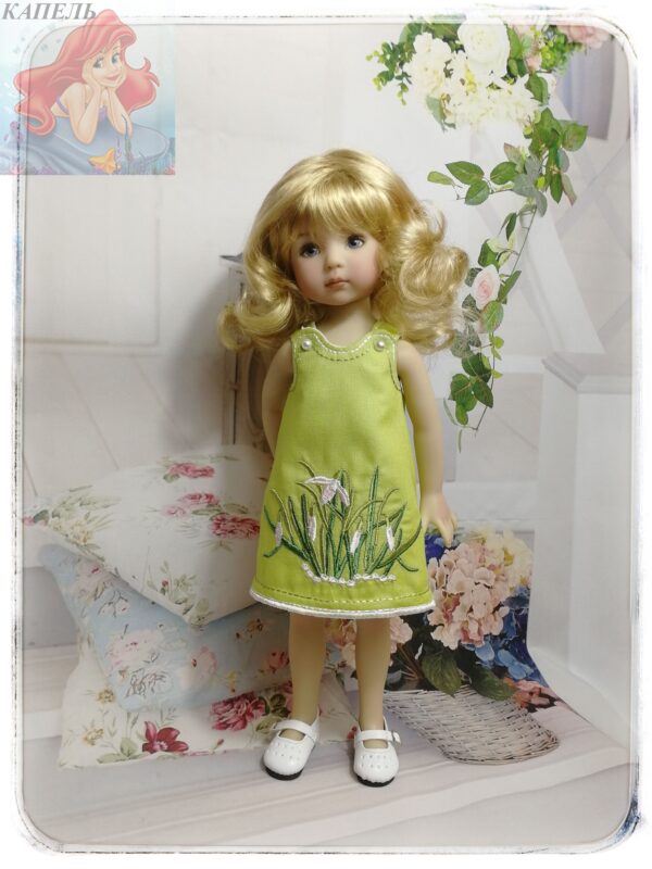 Embroidered dress for doll Dianna Effner Little Darling "SNOWDROPS" (For Doll Size: 13 inch)