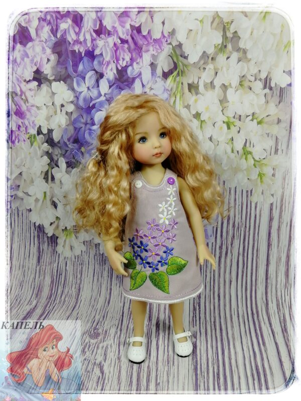 Embroidered dress for doll Dianna Effner Little Darling "LILAC" (For Doll Size: 13 inch)