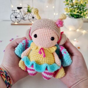 Crochet doll pattern, Amigurumi 9 inch doll in pink skirt