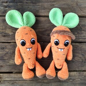 CROCHET CARROT PATTERN, Amigurumi carrot with bunny ears, eyes, hands and legs