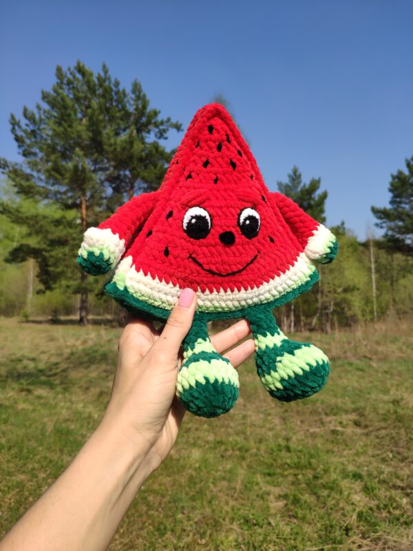 Crochet Watermelon slice pattern with eyes and hands