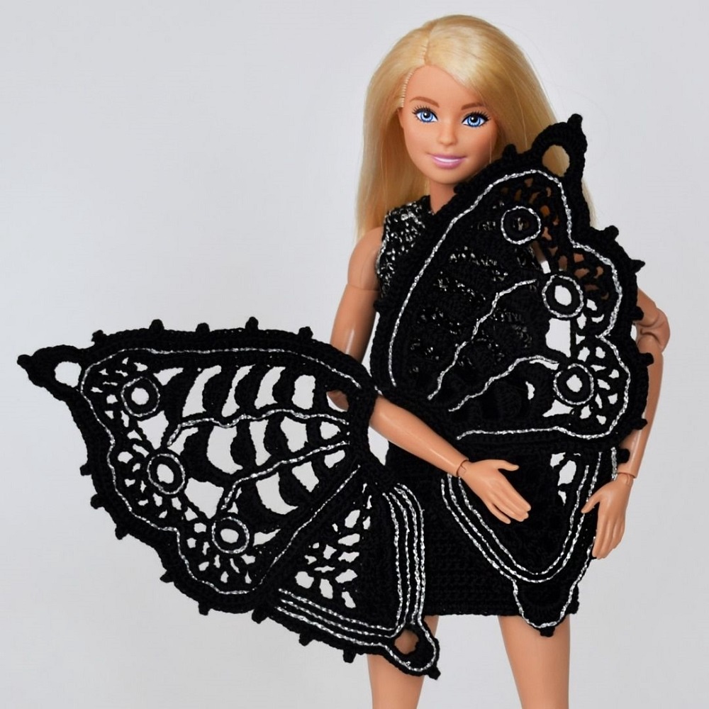 crochet barbie doll dress with 2 wings pattern