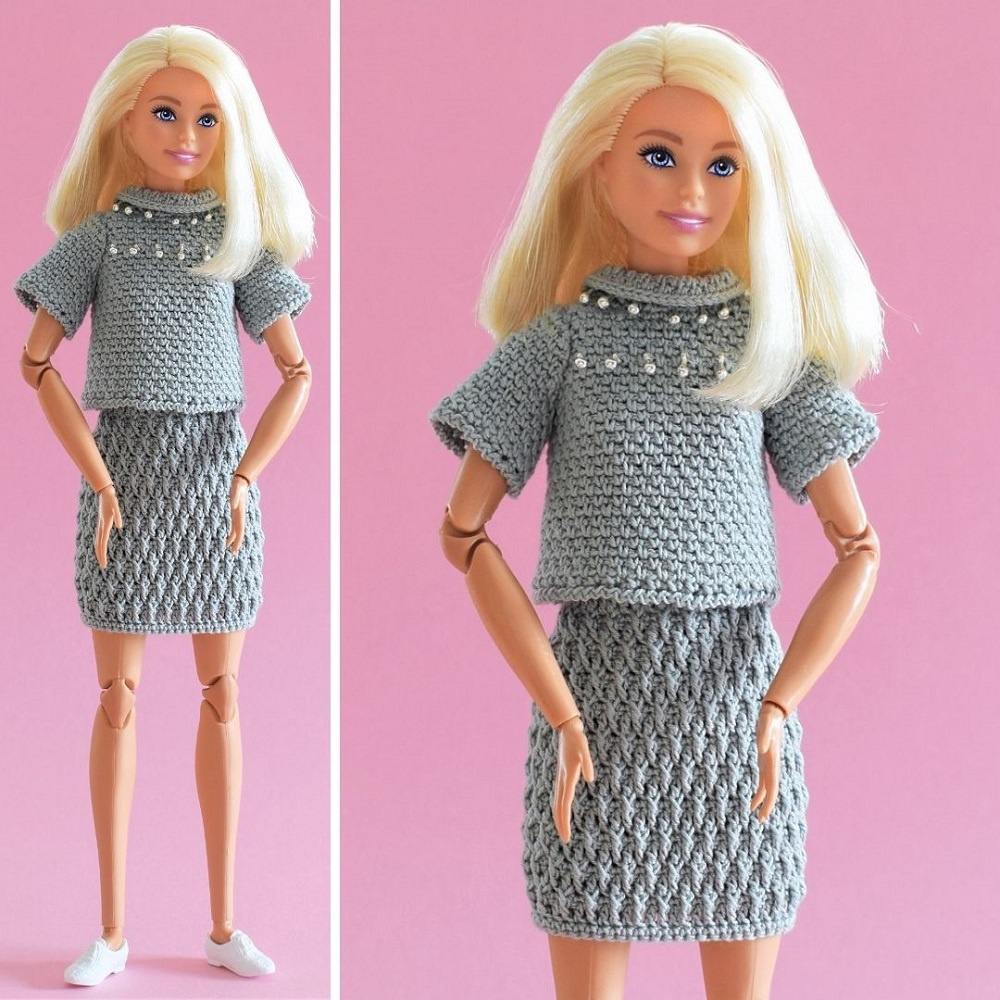 Roupa de boneca Barbie petite vestido de crochê