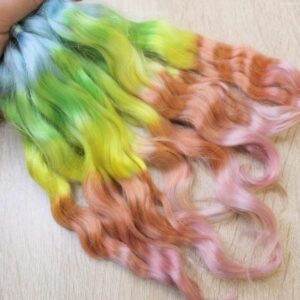 Doll hair ombre 5 colors: turquoise, green, yellow, peach, pink