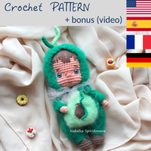 Crochet pattern Baby avocado, amigurumi doll, pdf, video