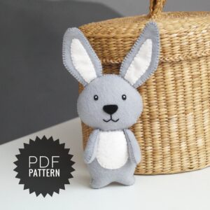 Woodland felt toys rabbit pattern, sewing bunny hare ornament DIY