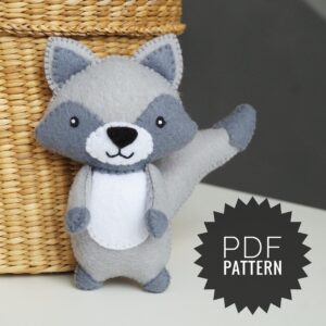 Felt animal raccoon pattern pdf, woodland felt toy pattern, DIY