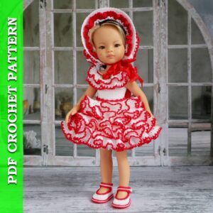 Digital Download Crochet Doll Clothes Pattern Dress Bonnet and Shoes for 13 inches Paola Reina dolls Azalea outfit