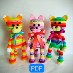 Rainbow Cat 32 cm Crochet Pattern PDF Amigurumi Cute Plush Cat
