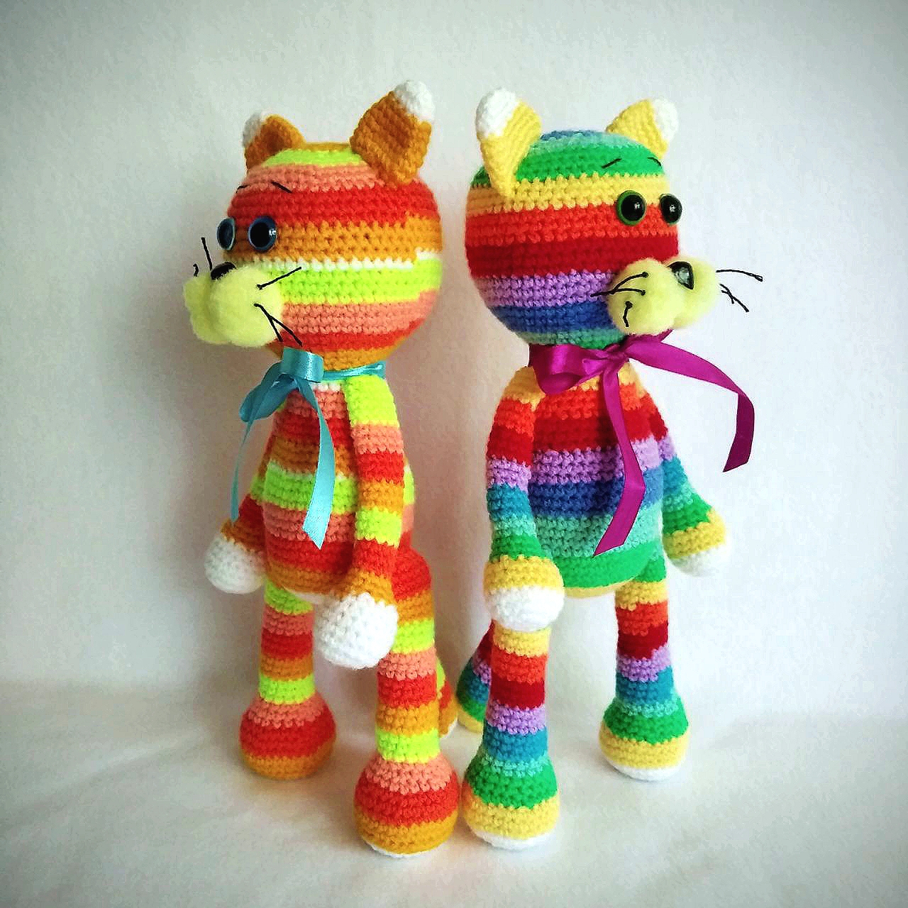 Rainbow Cat 32 cm Crochet Amigurumi Cute Plushie Cat Toy