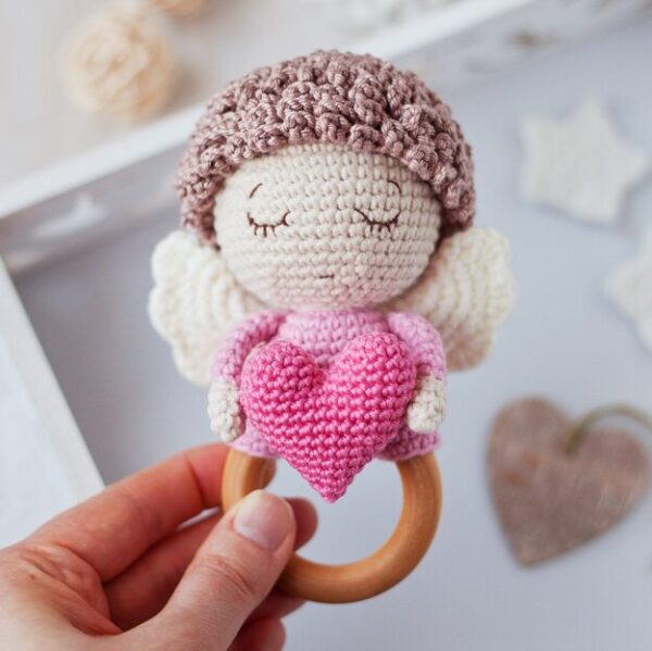 Angel with Heart Baby Rattle Crochet Pattern