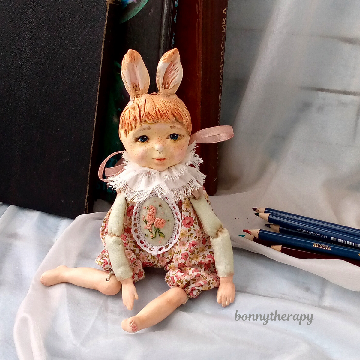 Doll bunny girl, small art doll 15.5 cm ( 5.9 inch). 2 doll bunny girl