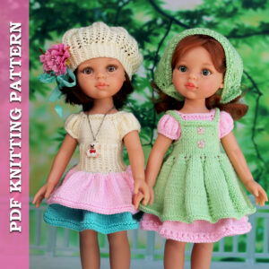pdf knitting pattern for paola reina dolls dress pinafore beret